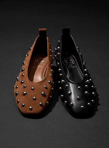 2 of the Carla ballet flats - 1 in brown suede stud and 1 in black leather stud