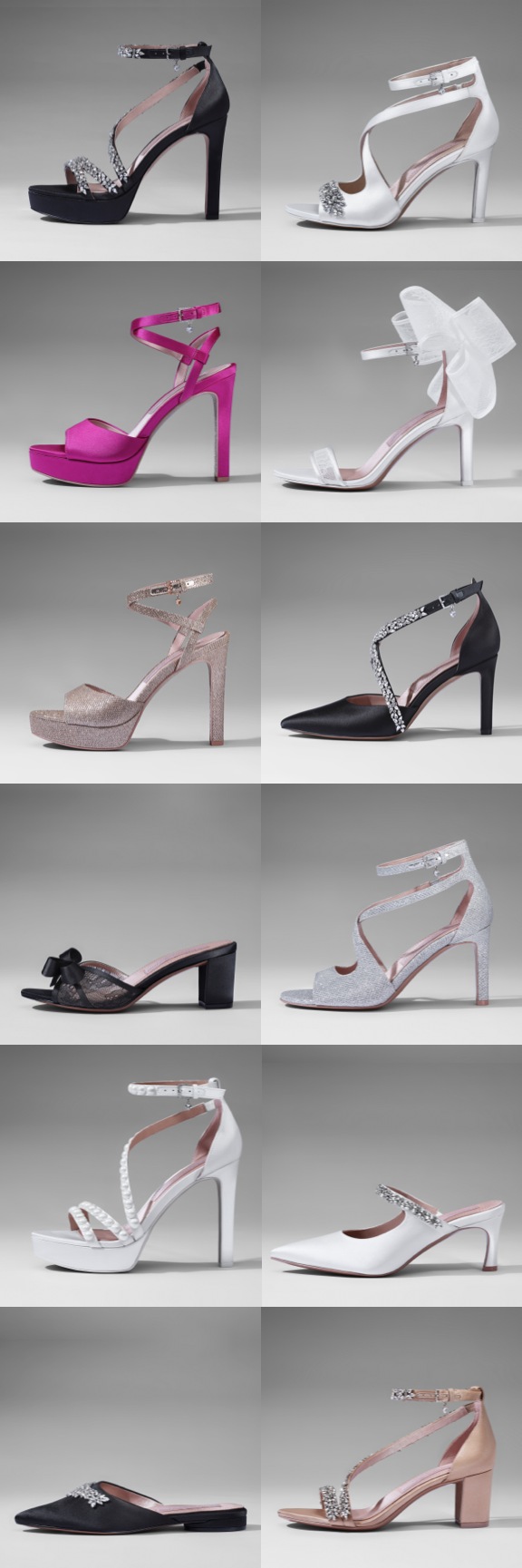 twelve different wedding shoes on a grid