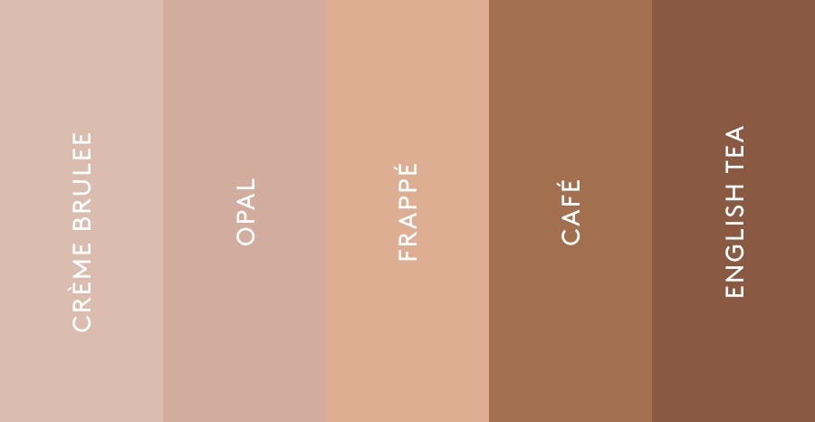 range of neutral tone shades from creme brulee to english tea