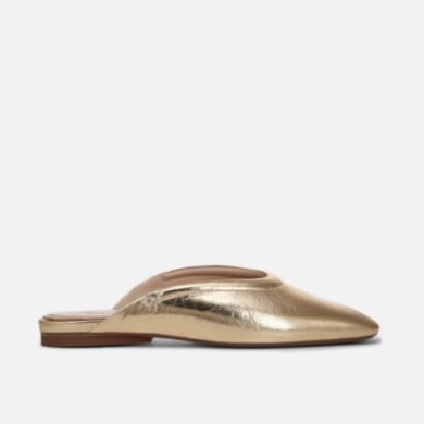 Carla ballet flat mule in dark gold leather