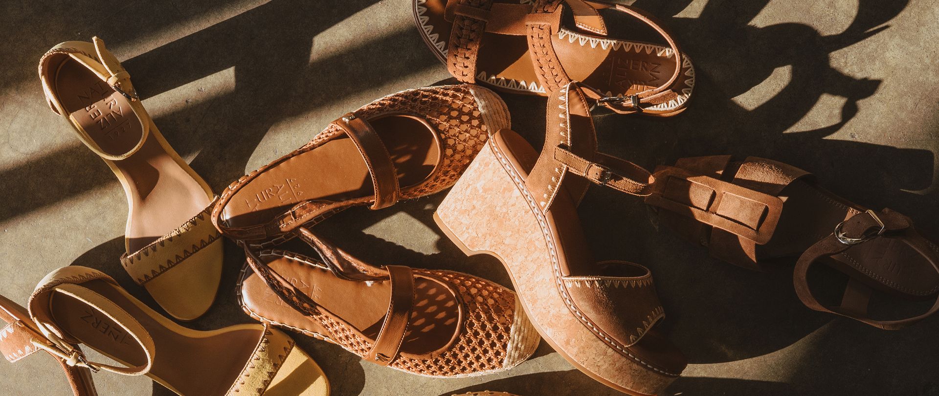 an assortment of Naturalizer shoes with different textures