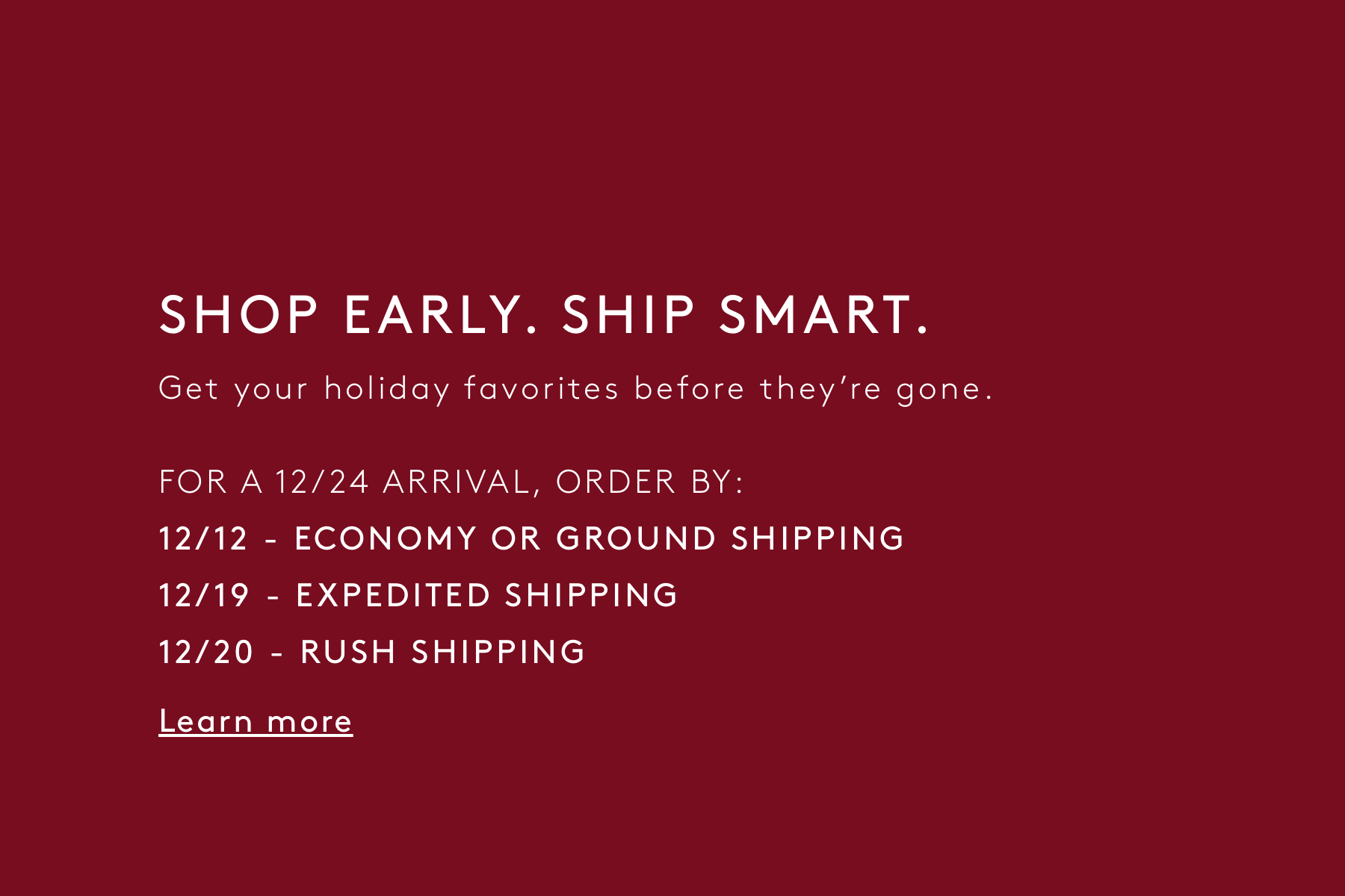 US Shipping Dates Ad