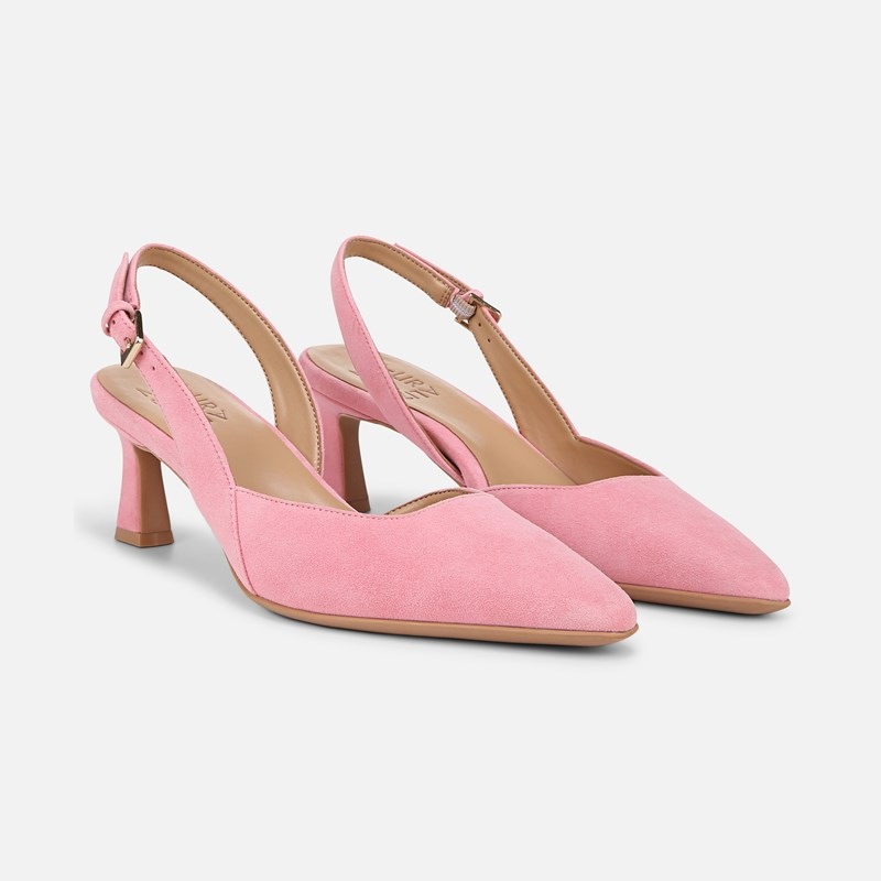Naturalizer Dalary Slingback Pump Shoes, Pink Suede Leather, 7.0W Dress Heels, Pointed Toe, Strap, Non-Slip Outsole