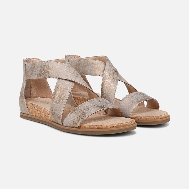 Soul Cindi Sandal Wedge Sandals, Gold Metallic Faux Leather, 8.0M Strappy Style, Round Toe, Zip Closure