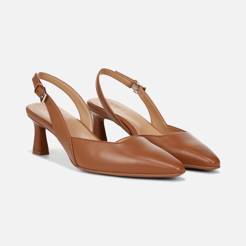 Naturalizer Dalary Slingback Pump Shoes, English Tea Leather, 7.5M Dress Heels, Pointed Toe, Strap, Non-Slip Outsole