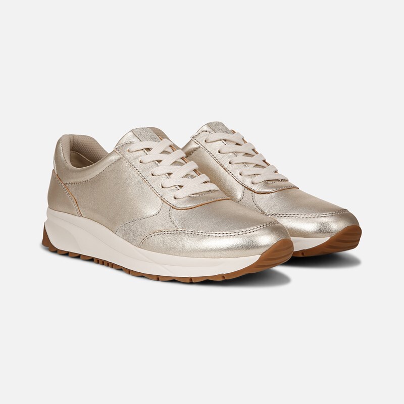 Naturalizer Shay Lace Up Sneaker Wedges, Champagne Leather, 9.5M Almond Toe