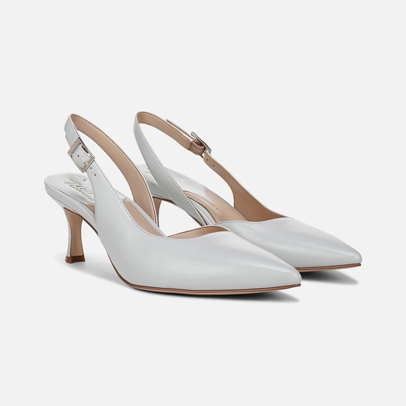 27 EDIT Felicia 4 Slingback Dress Shoe Shoes, Digital Mist Grey Leather, 8.5W Pointed Toe, Strap, Rubber Outsole