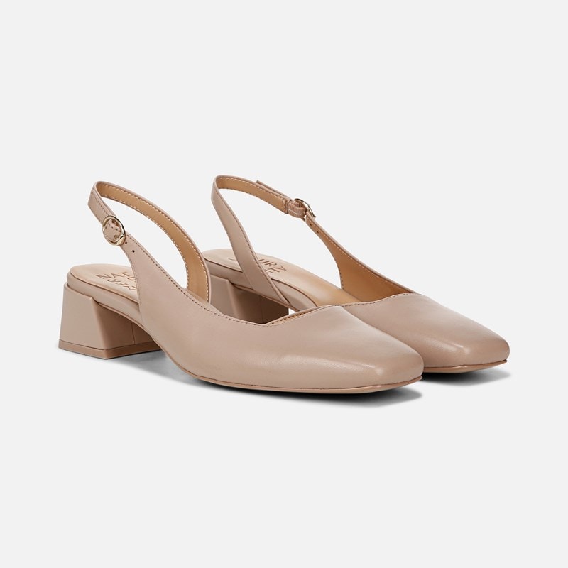 Naturalizer Jayla Slingback Pump Shoes, Warm Fawn Tan Leather, 9.0M Block Heels, Strap