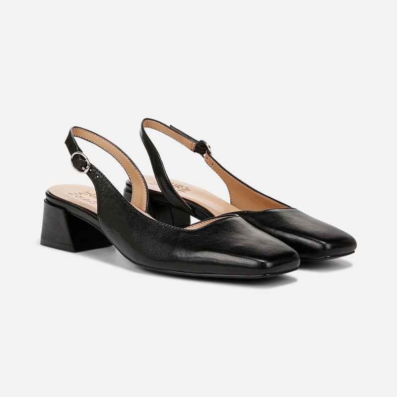 Naturalizer Jayla Slingback Pump Shoes, Black Leather, 13.0M Block Heels, Strap