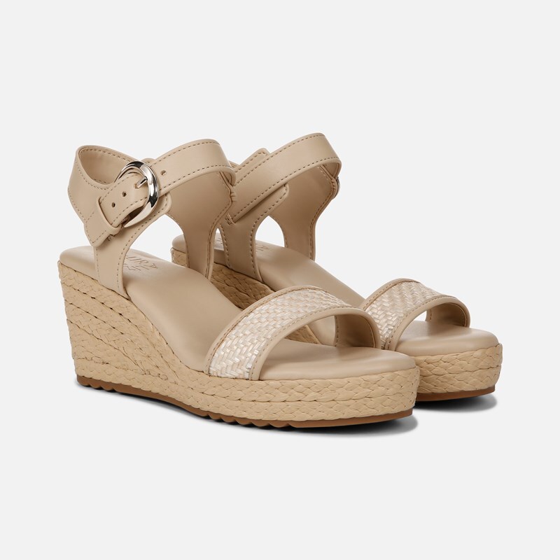 Naturalizer Stella Wedge Sandals, Beige Multi Fabric Leather, 10.5M Open Toe