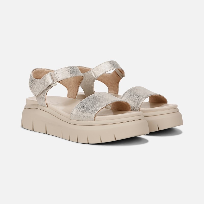 Soul Poppi Wedge Sandals, Light Gold Faux Leather, 10.0M Open Toe, Antimicrobial Lining