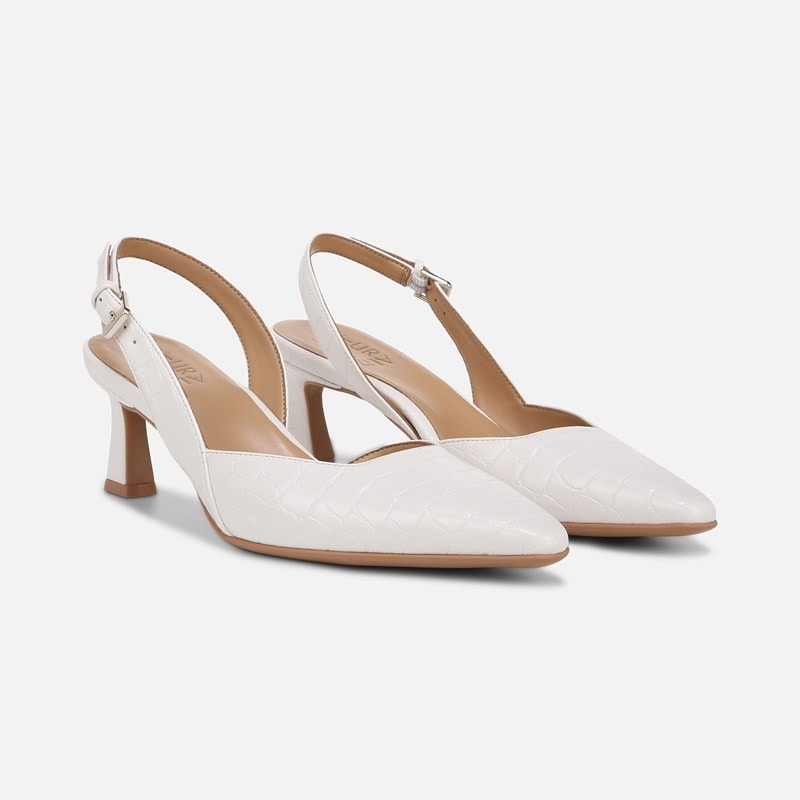 Naturalizer Dalary Slingback Pump Shoes, Warm White Faux Leather, 9.5M Dress Heels, Pointed Toe, Strap