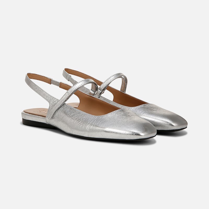 Naturalizer Connie Mary Jane Slingback Flat Shoes, Silver Leather, 12.0 2W Strap