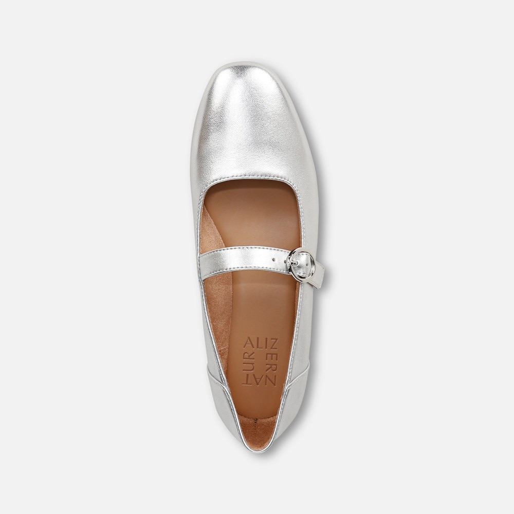 (取寄) ナチュラライザー レディース ケリー Naturalizer women Naturalizer Kelly Silver Leather Naturalizer Kelly Mary Jane Flat | Womens Flats