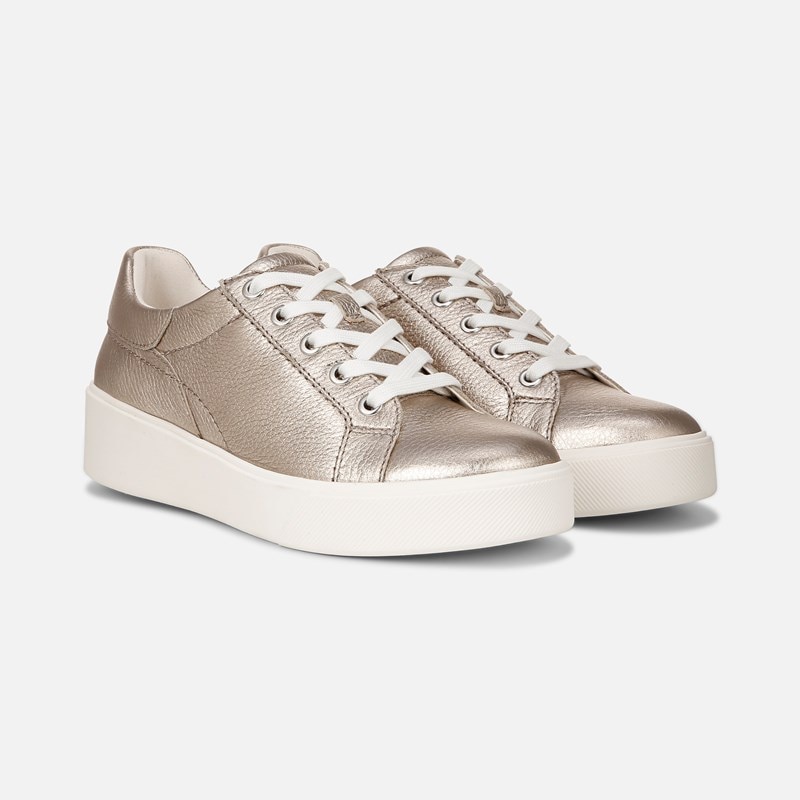 27 EDIT Marisol Sneaker Shoes, Champagne Leather, 5.0M Lace-Up Style, Round Toe, Rubber Outsole