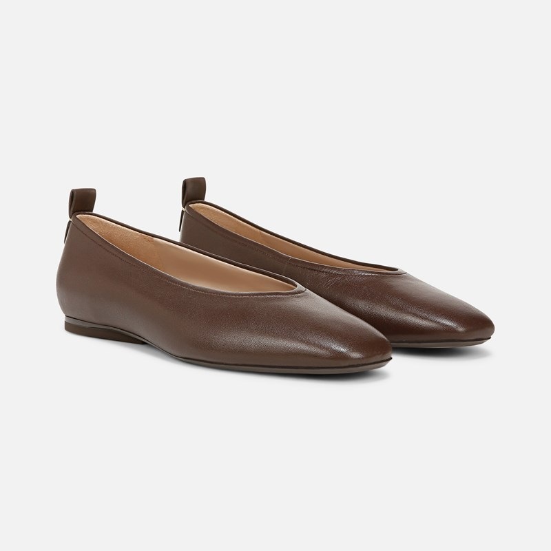 27 EDIT Carla Ballet Flat Shoes, Chocolate Leather, 7.5 N Slip-On Fit, Rubber Outsole