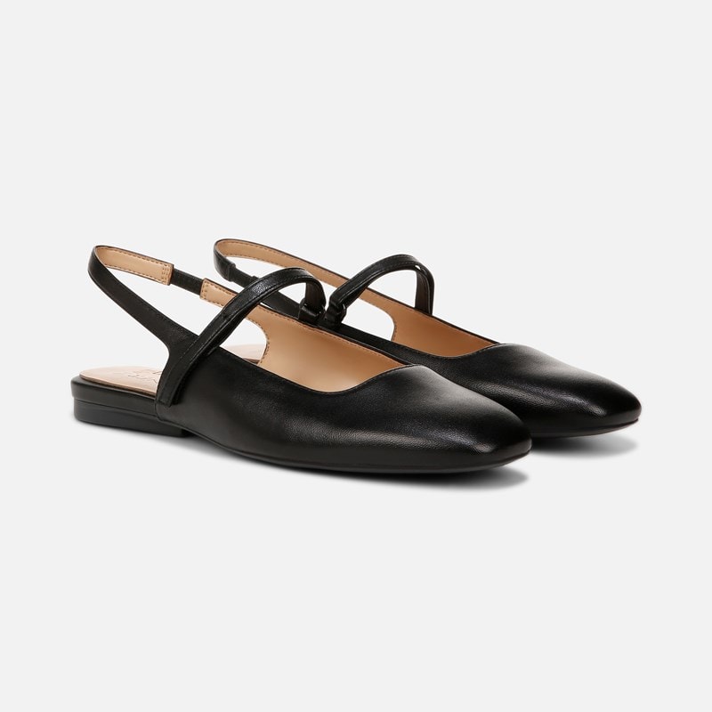 Naturalizer Connie Mary Jane Slingback Flat Shoes, Black Leather, 9.0W Strap