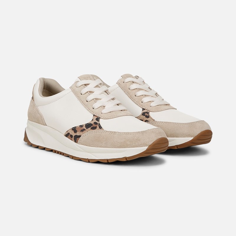 Naturalizer Shay Lace Up Sneaker Wedges, Warm White / Leopard Leather, 9.0W Almond Toe