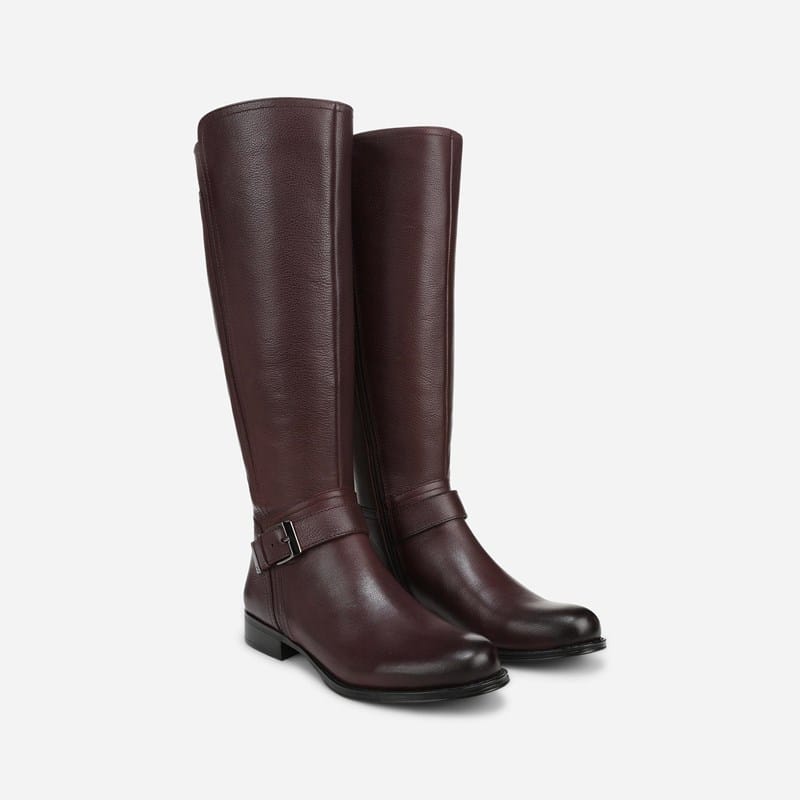 Naturalizer Juno Knee High Boots, Smoky Sangria Red Leather, Almond Toe, Block Heels