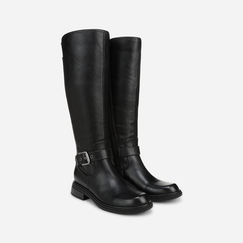Naturalizer Luxe Knee High Boots, Black Faux Leather, Round Toe, Block Heels