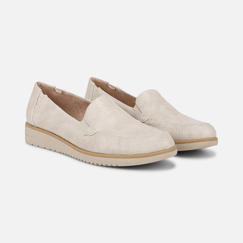 Soul Idea Moc Loafer Wedges, Light Beige Faux Leather, 8.5W Slip-On, Round Toe