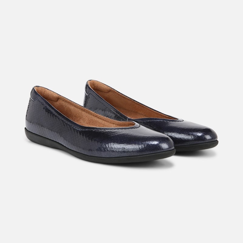 Naturalizer Vivienne Flat Shoes, Midnight Blue Faux Leather, 8.0W Almond Toe