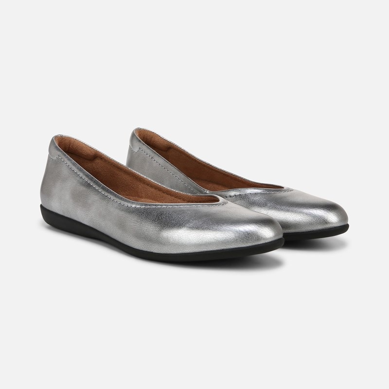 Naturalizer Vivienne Flat Shoes, Pewter Faux Leather, 7.0M Almond Toe