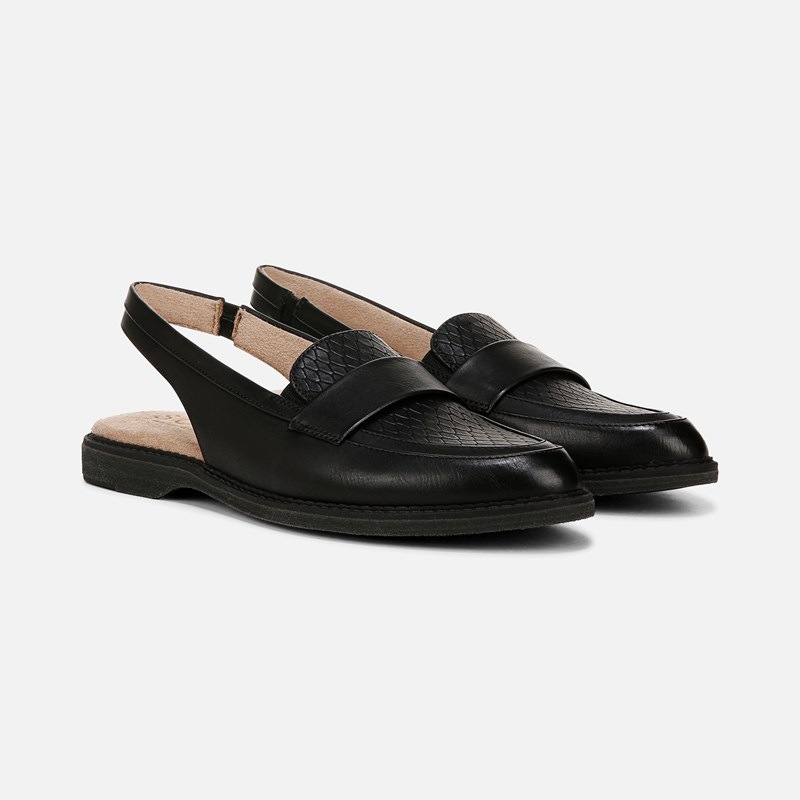 Soul Yeah Slingback Loafer Shoes, Black Faux Leather, 9.0M Almond Toe, Strap