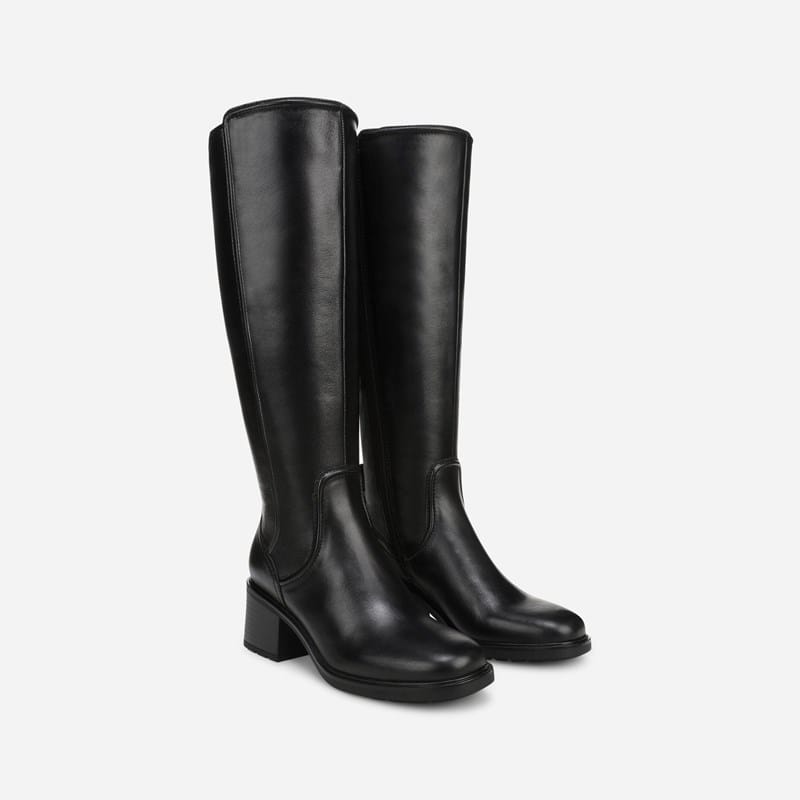 Naturalizer Phoenix Knee High Boots, Black Leather, 6.5M Round Toe, Block Heels