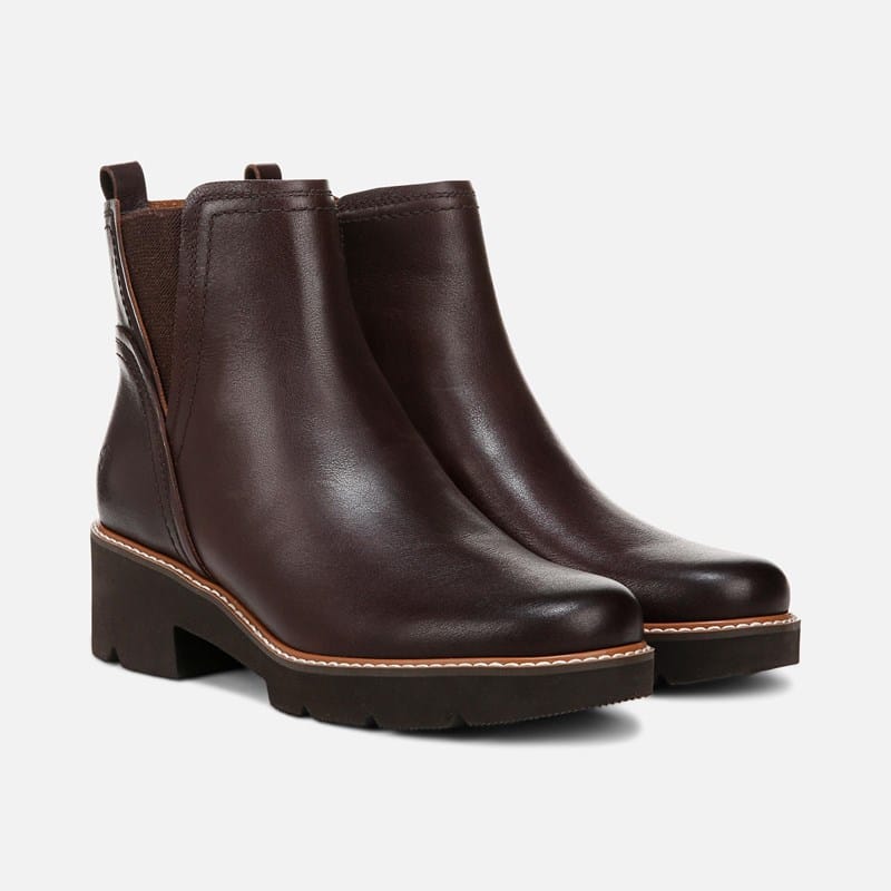 Naturalizer Darry Bootie Boots, Dark Brown Leather, 6.0M Round Toe, Block Heels, Zip Closure