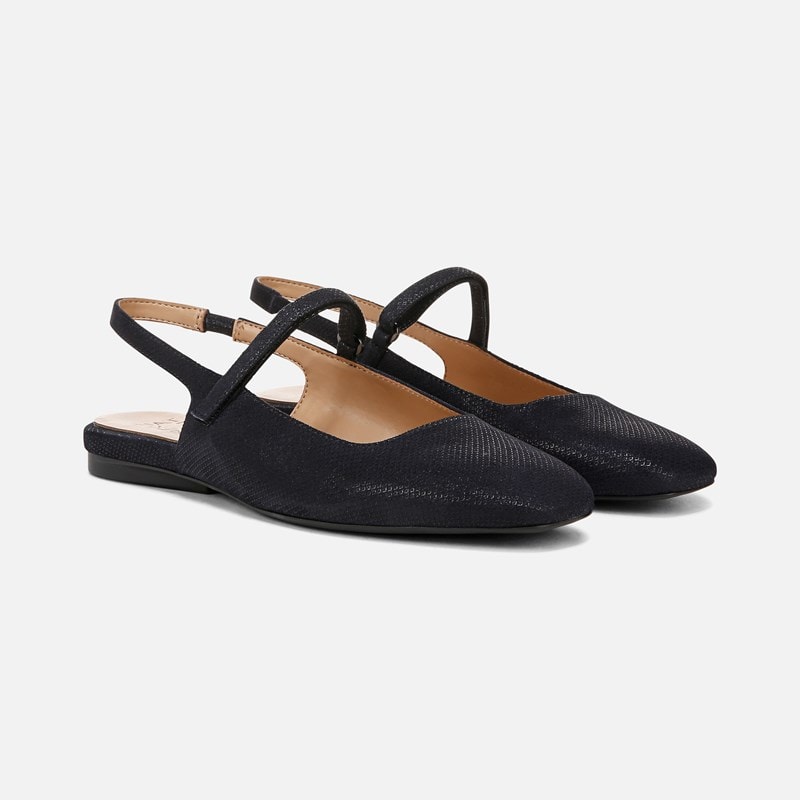 Naturalizer Connie Mary Jane Slingback Flat Shoes, Navy Leather, 6.0W Strap