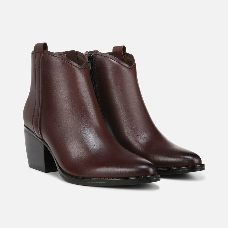 Naturalizer Fairmont Bootie Boots, Chocolate Leather, 7.0M Pointed Toe, Block Heels, Zip Closure, Non-Slip Outsole