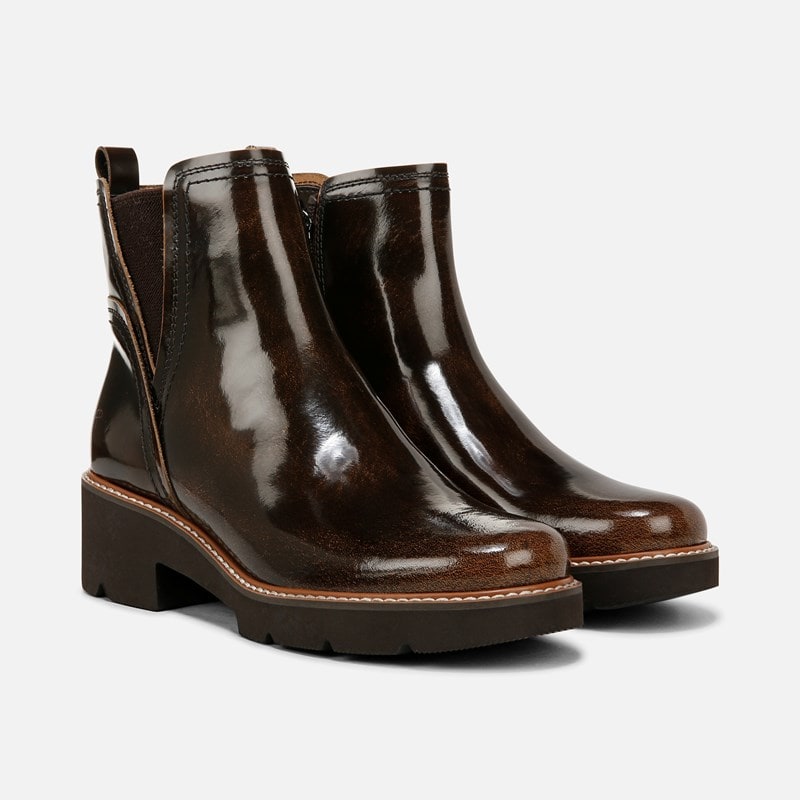 Naturalizer Darry Bootie Boots, English Tea Brown Leather, 11.0M Round Toe, Block Heels, Zip Closure