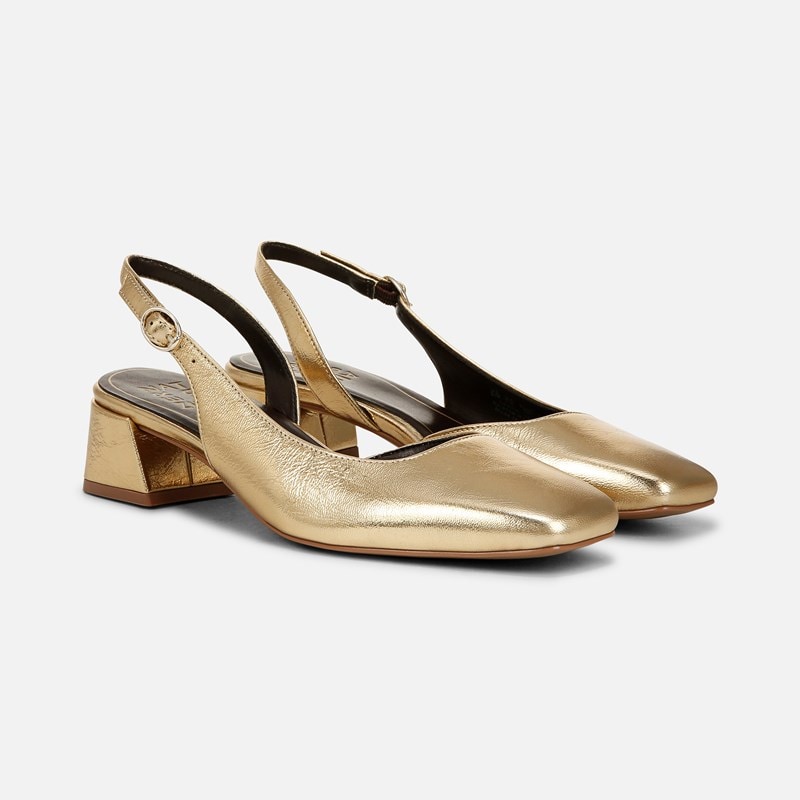 Naturalizer Jayla Slingback Pump Shoes, Dark Gold Leather, 6.0W Block Heels, Strap