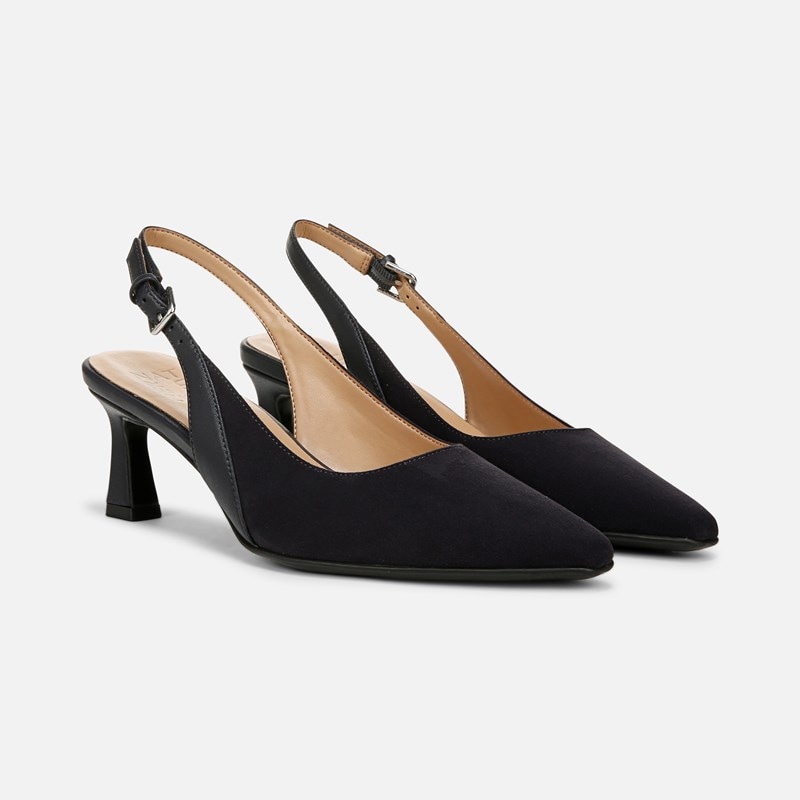 Naturalizer Tansy Slingback Dress Shoe Shoes, French Navy Microfiber &amp; Faux Leather, 5.5M Strap, Non-Slip Outsole