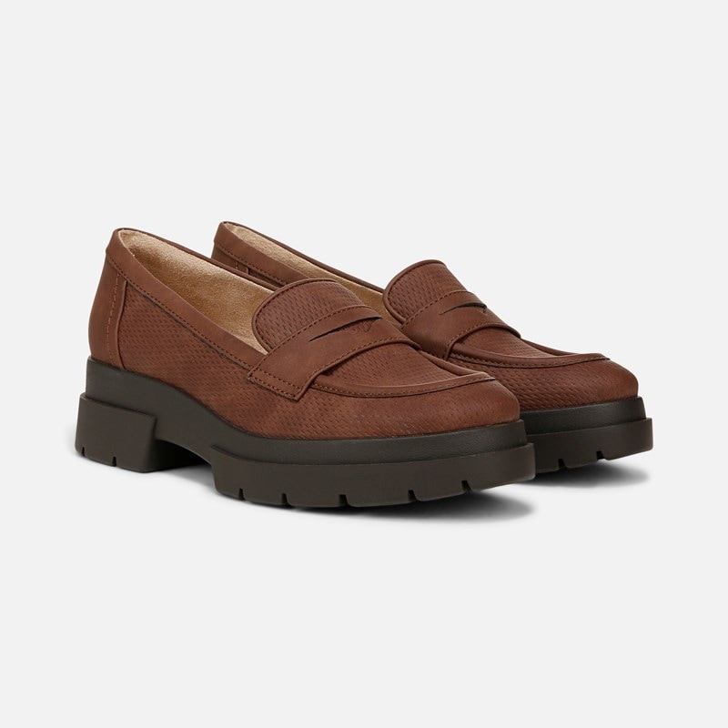 Soul Ophelia Lug Sole Loafer Shoes, Cappuccino Brown Faux Leather, 6.5M Slip-On, Round Toe, Block Heels