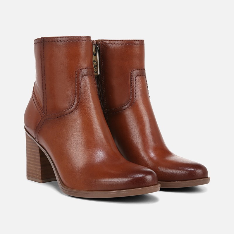 Naturalizer Kalina Ankle Bootie Boots, Cider Spice Brown Leather, 7.0M Block Heels, Zip Closure