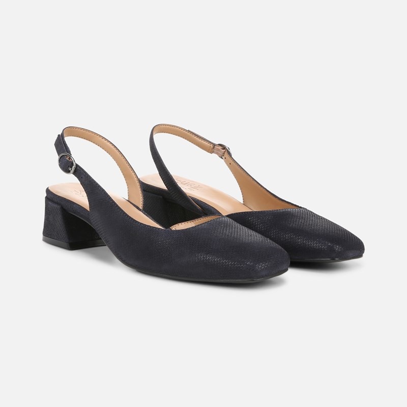 Naturalizer Jayla Slingback Pump Shoes, Istmo Navy Leather, 7.0W Block Heels, Strap