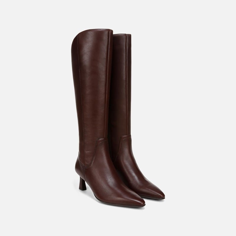 Naturalizer Deesha Extra Wide Calf Knee High Boots, Chocolate Bar Leather, 7.0 2W Zip Closure, Non-Slip Outsole