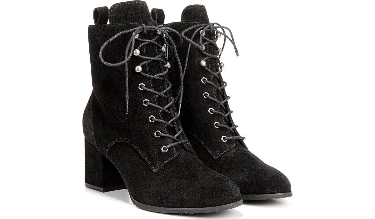 black leather platform ankle boots