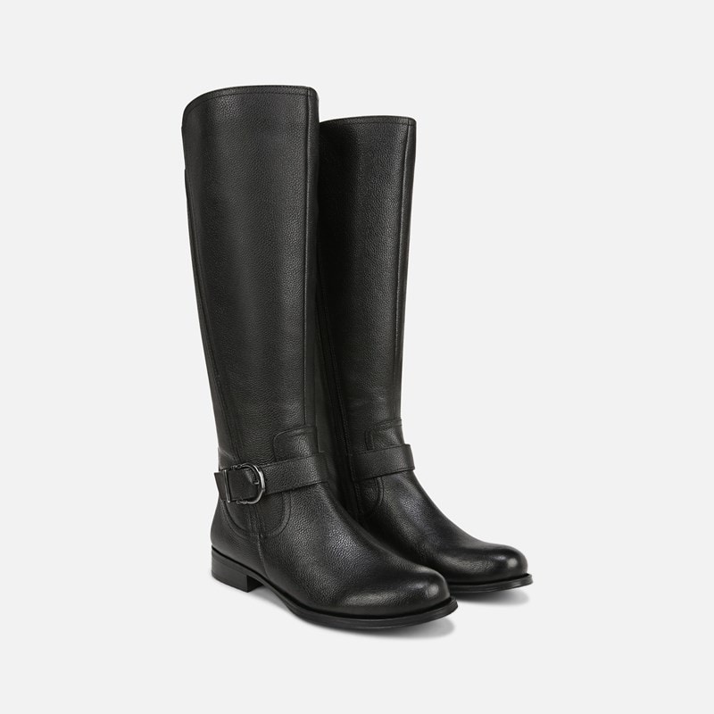 Naturalizer Jaya Wide Calf Knee High Boots, Black Leather, 6.0M Almond Toe, Zip Closure