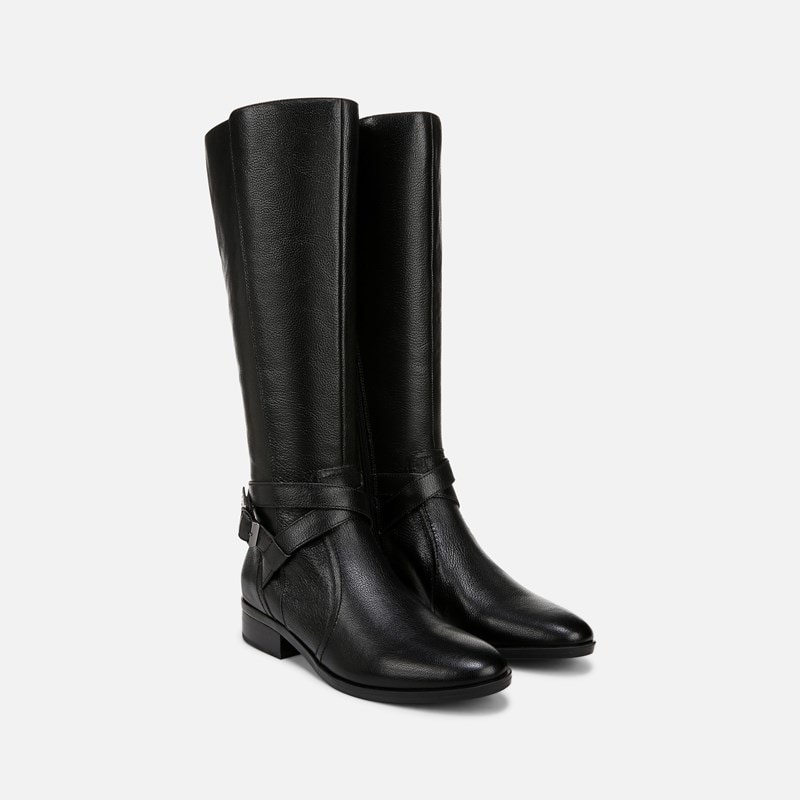 Naturalizer Rena 2 Extra Wide Calf Riding Boots, Black Leather, 7.5 2W Block Heels, Zip Closure