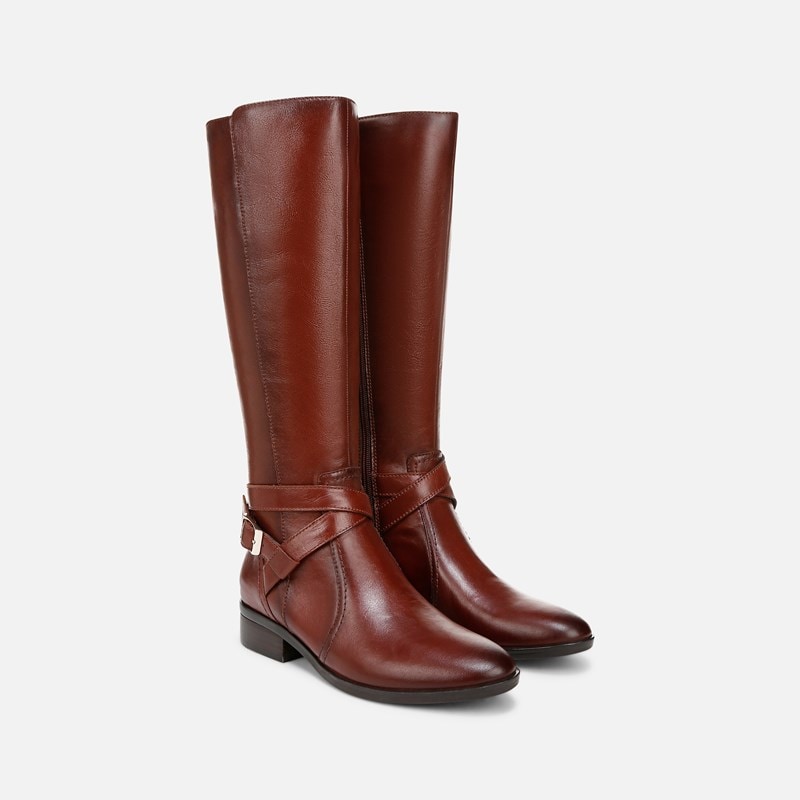 Naturalizer Rena 2 Narrow Calf Riding Boots, Deep Saddle Brown Leather, 7.0M Block Heels, Zip Closure