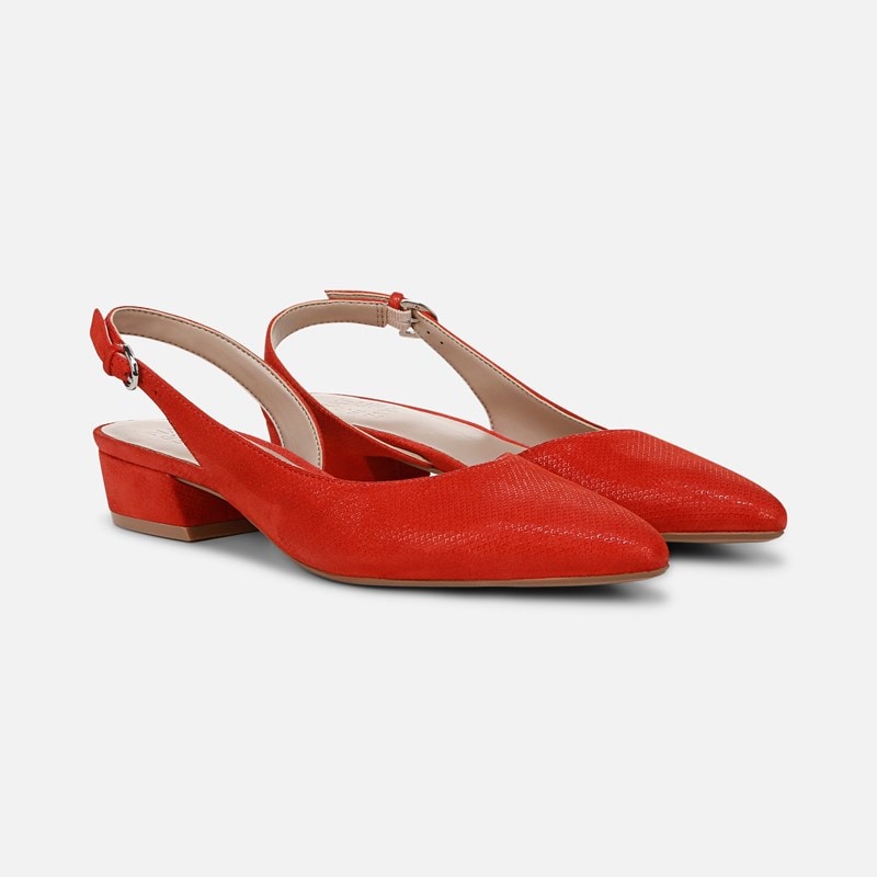 Naturalizer Banks Pointed Toe Flat Classic Pumps, Maserati Red Suede Leather, 12.0W Toe, Block Heels