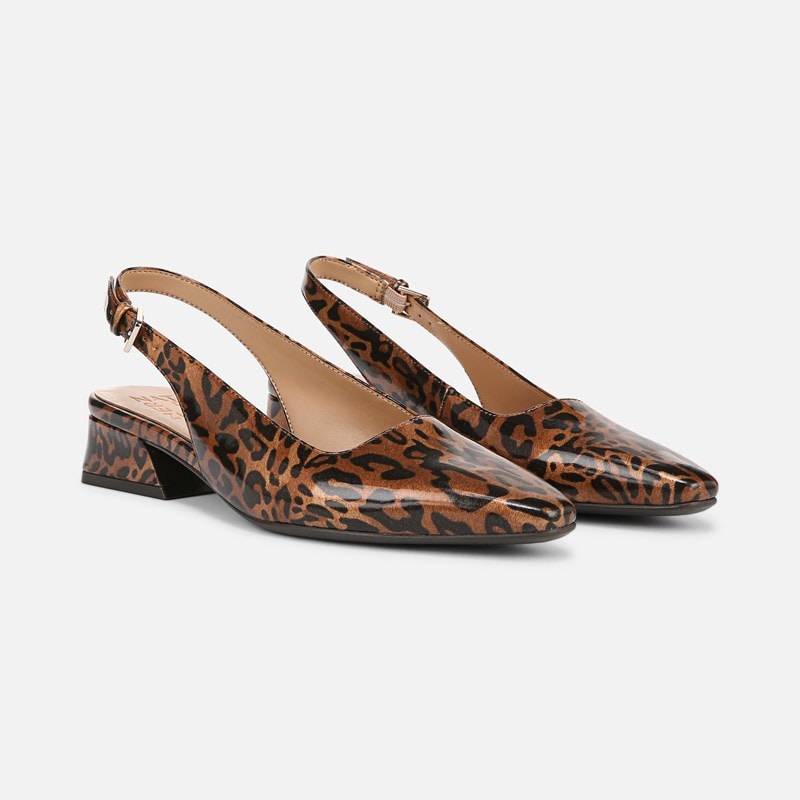 Naturalizer Ginger Slingback Shoes, Leopard Print Faux Leather, 5.5M Block Heels, Strap