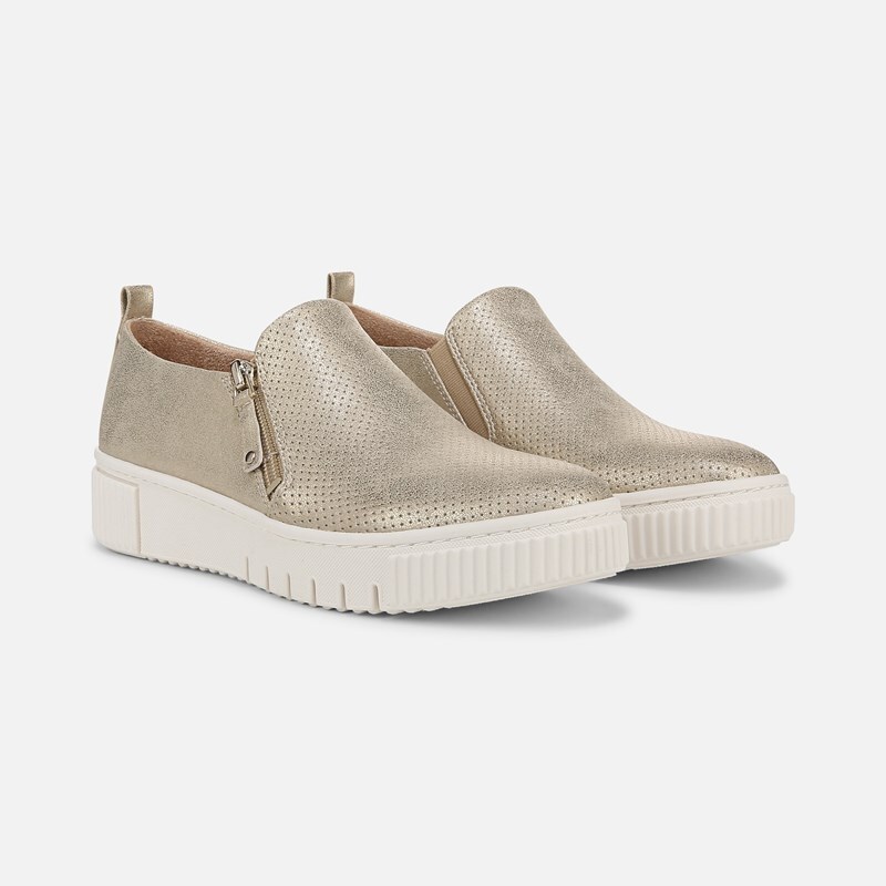Soul Turner Slip On Sneaker Shoes, Soft Gold Faux Leather Fabric, 12.0M Round Toe