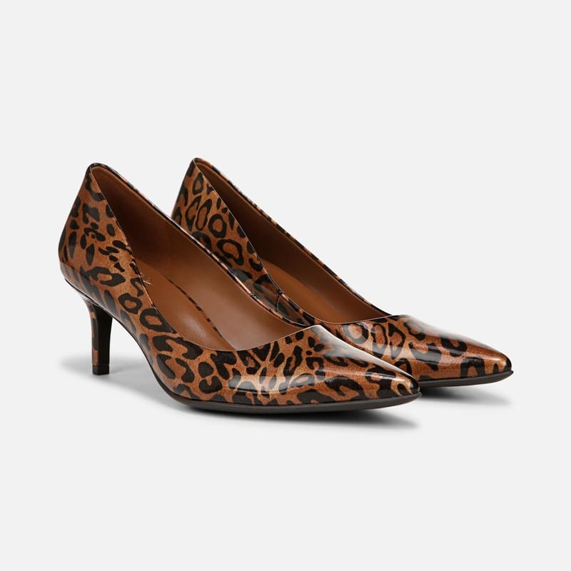 Naturalizer Everly Pump Shoes, Leopard Print Faux Leather, 7.0W Dress Heels, Pointed Toe, Non