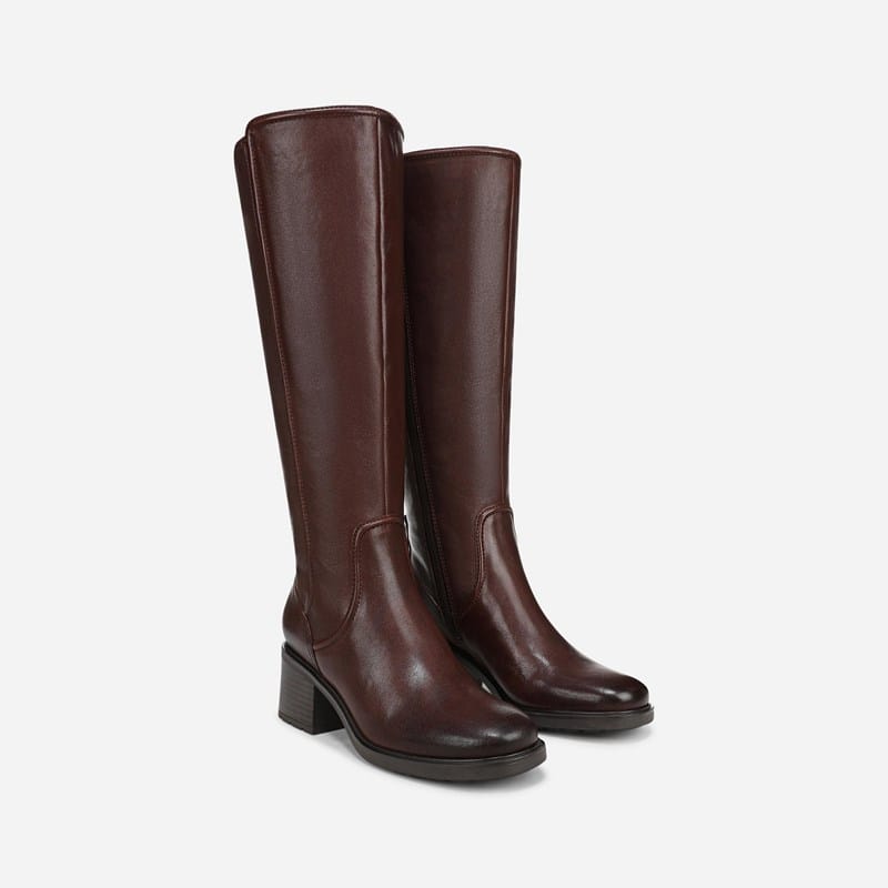 Naturalizer Phoenix Knee High Boots, Dark Brown Leather, 7.0M Round Toe, Block Heels