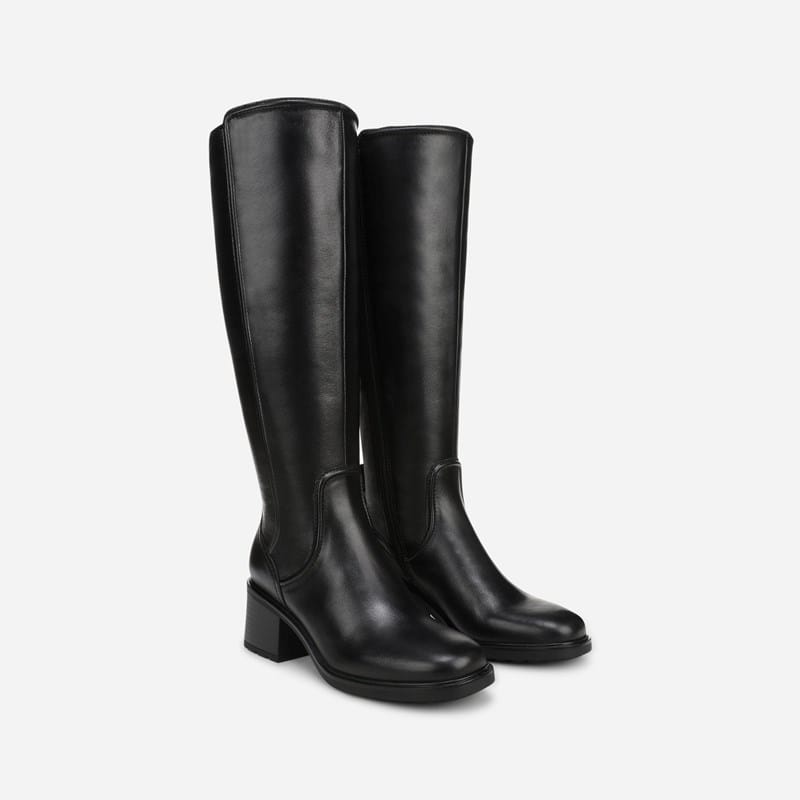 Naturalizer Phoenix Wide Calf Knee High Boots, Black Leather, 5.5M Round Toe, Block Heels