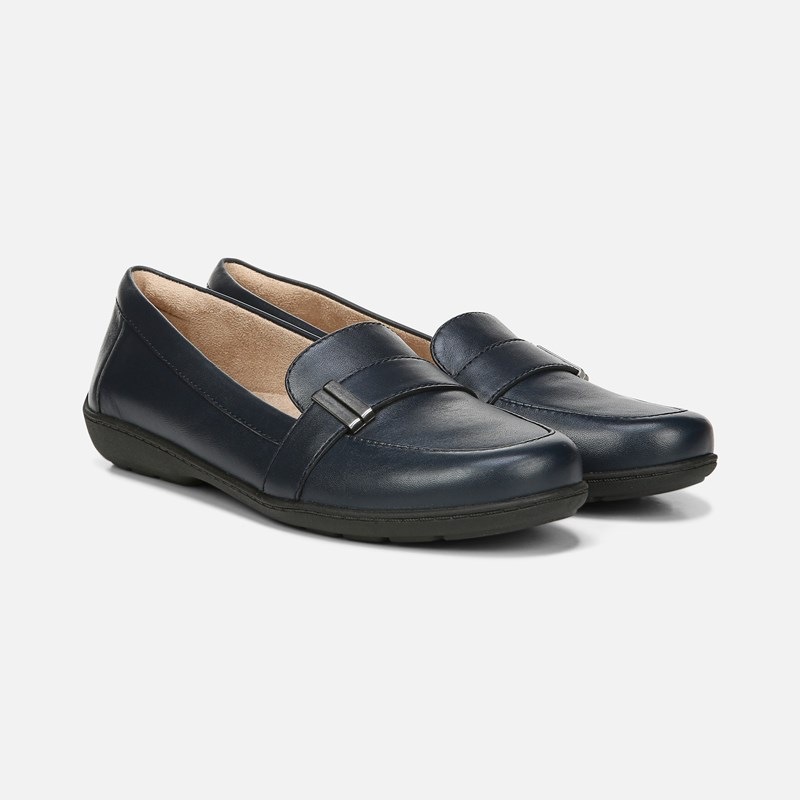 Soul Kentley Flat Shoes, Navy Leather, 6.0M Slip-On, Round Toe